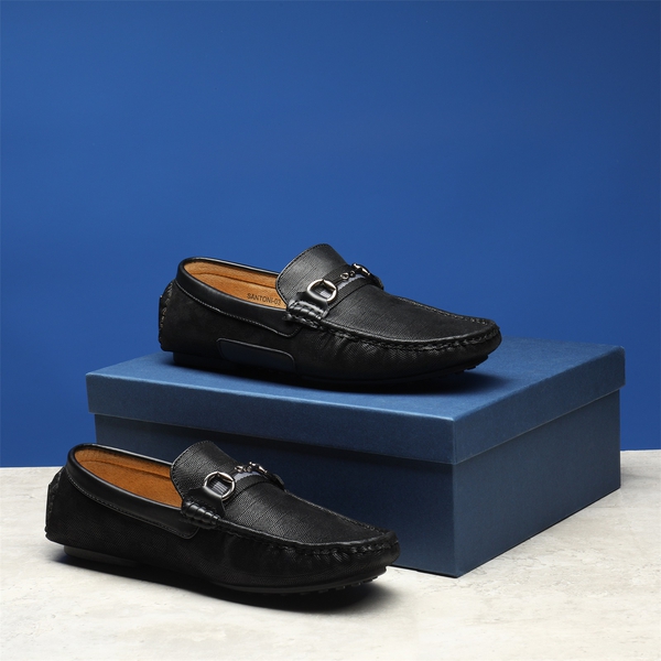 Men's Horsebit Moc-Toe Moccasin Loafers - BLACK - 1